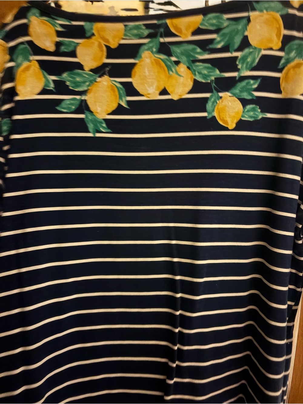 croft & barrow Navy and Yellow Striped Tee with Lemon Motif